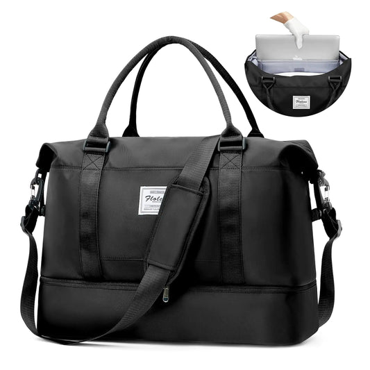 Oroscent™ Travel Duffel Bags with Shoe Compartment & Laptop CompartmentPersonal Item Travel Bag for AirlinesCarry on Overnight Tote Bag for women Upgraded-Black - oroscent